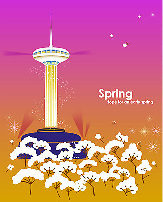 식물 사계절 계절 꽃 백그라운드 일러스트 풍경 사람없음 관광지 봄 전망대 봄배경 국내일러스트 AI파일 여행 파일형식 벡터