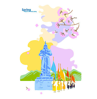 식물 사계절 계절 꽃 백그라운드 일러스트 풍경 여러명 관광지 동상 축제 봄 진해 진해군항제 봄배경 국내일러스트 AI파일 여행 다수 사람 조형물 경상남도 기념물 파일형식 벡터