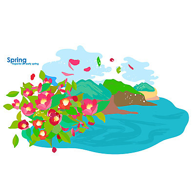 식물 사계절 계절 꽃 백그라운드 일러스트 풍경 사람없음 관광지 축제 봄 동백 주꾸미축제 봄배경 국내일러스트 AI파일 여행 파일형식 벡터