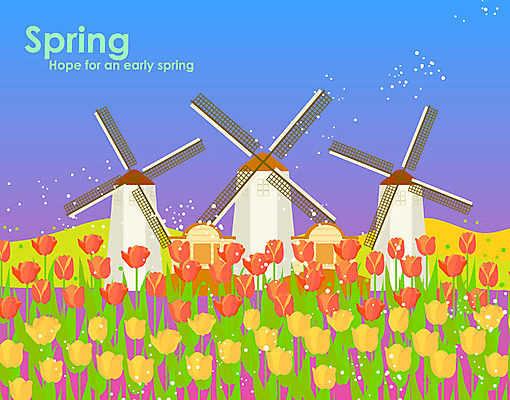 식물 사계절 계절 꽃 백그라운드 일러스트 풍경 사람없음 관광지 장미 축제 봄 풍차 장미축제 봄배경 국내일러스트 AI파일 여행 꽃축제 파일형식 벡터