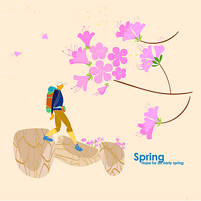 식물 사계절 계절 남자 꽃 백그라운드 일러스트 산 한명 풍경 관광지 축제 봄 등산 등산객 철쭉 소백산 철쭉제 남자만 남자한명만 봄배경 국내일러스트 AI파일 1 여행 사람 트래킹 단양 파일형식 벡터