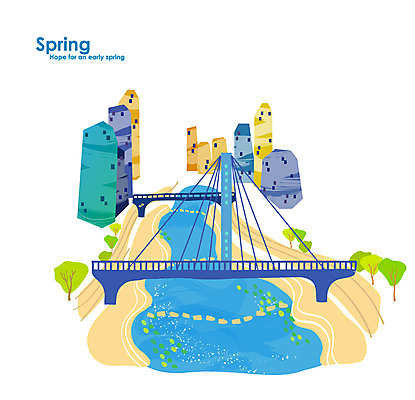 나무 식물 사계절 계절 백그라운드 일러스트 풍경 빌딩 사람없음 건물 관광지 봄 청계천 가교 봄배경 국내일러스트 AI파일 건축물 여행 서울 강 랜드마크 파일형식 벡터
