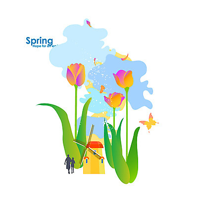 식물 사계절 계절 꽃 백그라운드 일러스트 풍경 두명 관광지 축제 봄 풍차 튤립 신안 튤립축제 봄배경 국내일러스트 AI파일 여행 사람 전라남도 꽃축제 파일형식 벡터