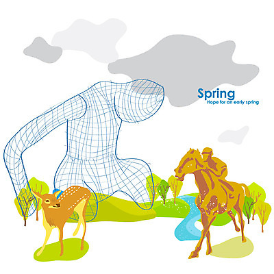 나무 식물 동물 사계절 계절 백그라운드 일러스트 포유류 풍경 사람없음 관광지 조형물 조각상 봄 봄배경 국내일러스트 AI파일 여행 미술 파일형식 벡터