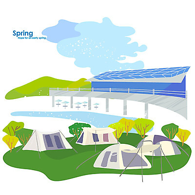 나무 식물 사계절 계절 백그라운드 일러스트 풍경 사람없음 관광지 봄 캠핑 숲 캠핑장 봄배경 국내일러스트 AI파일 여행 레저 파일형식 벡터