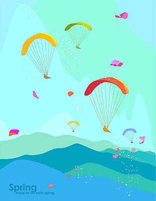 사계절 계절 백그라운드 일러스트 풍경 사람없음 관광지 봄 낙하산 패러글라이딩 봄배경 국내일러스트 AI파일 스포츠 여행 파일형식 벡터