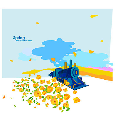 식물 사계절 계절 꽃 백그라운드 일러스트 풍경 사람없음 관광지 봄 기찻길 기차 증기기관차 철도의날 봄배경 국내일러스트 AI파일 육상교통 여행 대중교통 파일형식 벡터 법정기념일