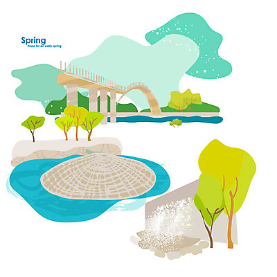 나무 식물 사계절 계절 공원 백그라운드 일러스트 풍경 여러명 관광지 봄 분수 분수대 선유도공원 가교 분수_분수대 봄배경 국내일러스트 AI파일 건축물 공공시설 여행 다수 서울 사람 파일형식 벡터