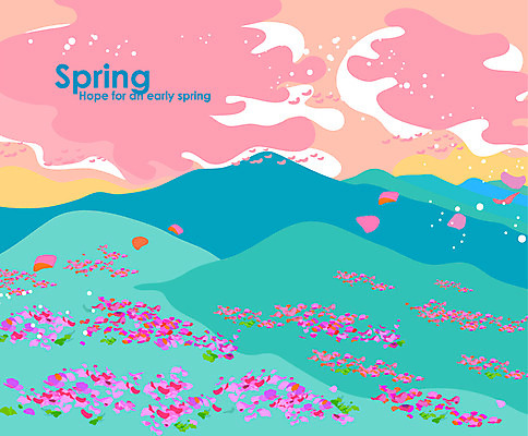 식물 사계절 계절 꽃 백그라운드 일러스트 산 풍경 사람없음 관광지 축제 봄 철쭉 소백산 철쭉제 봄배경 국내일러스트 AI파일 여행 단양 파일형식 벡터