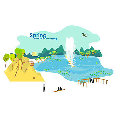 나무 식물 사계절 계절 공원 호수 백그라운드 일러스트 비행기 풍경 여러명 관광지 봄 분수 분수대 서서울호수공원 호수공원 분수_분수대 봄배경 국내일러스트 AI파일 공공시설 여행 다수 항공교통 대중교통 서울 사람 파일형식 벡터