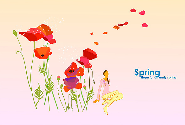 식물 사계절 계절 여자 꽃 백그라운드 일러스트 한명 풍경 성인 관광지 축제 봄 양귀비 영광꽃누리축제 봄배경 국내일러스트 AI파일 1 여행 사람 파일형식 벡터