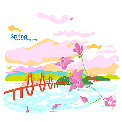 식물 사계절 계절 꽃 백그라운드 일러스트 풍경 사람없음 관광지 축제 봄 양지암축제 가교 봄배경 국내일러스트 AI파일 건축물 여행 파일형식 벡터
