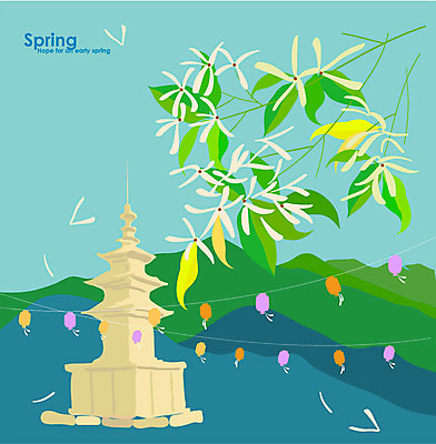 식물 계절 꽃 백그라운드 일러스트 사람없음 관광지 축제 봄 문화재 석탑 국내여행 밀양 석가탑 이팝꽃 이팝꽃축제 봄배경 국내일러스트 AI파일 여행 탑 경상남도 불국사 파일형식 벡터