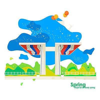 계절 백그라운드 일러스트 서울 사람없음 관광지 봄 풍선 국내여행 올림픽공원 평화의문 봄배경 국내일러스트 AI파일 공원 여행 한국 기념물 파일형식 벡터