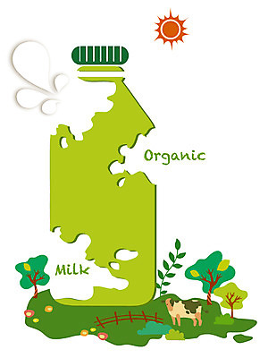 나무 식물 동물 음료 잎 일러스트 포유류 자연 나뭇잎 사람없음 초록색 태양 환경 목장 우유 풀 소 우유병 젖소 친환경 유기농 국내일러스트 AI파일 자연요소 웰빙 컬러 병_용기 유제품 생태계 파일형식 벡터
