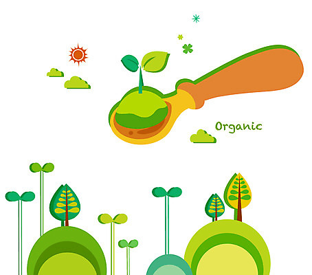 나무 식물 구름 식기 잎 일러스트 자연 수저 사람없음 초록색 태양 새싹 환경 숟가락 친환경 유기농 국내일러스트 AI파일 자연요소 웰빙 컬러 생태계 파일형식 벡터