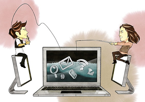 전신 PSD 여자 남자 일러스트 통신 낚시 정보기술 사람 앉기 20대 성인 두명 노트북 컴퓨터 모니터 정보 낚싯대 스마트 편리함 청년만 성인만 국내일러스트 컨셉 모션 레저 기술 청년 전자제품 낚시용품 파일형식