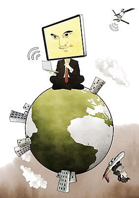 전신 PSD 남자 지구 일러스트 비즈니스 통신 정보기술 사람 앉기 빌딩 20대 성인 두명 건물 노트북 컴퓨터 지구본 모니터 인공위성 정보 비즈니스맨 스마트 편리함 남자만 성인남자만 청년만 청년남자만 성인만 국내일러스트 건축물 컨셉 모션 기술 청년 전자제품 직장인 파일형식