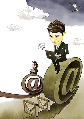 전신 PSD 기호 남자 인터넷 일러스트 비즈니스 통신 정보기술 사람 앉기 20대 성인 두명 노트북 컴퓨터 인공위성 정보 비즈니스맨 이메일 스마트 편리함 골뱅이기호 남자만 성인남자만 청년만 청년남자만 성인만 국내일러스트 문자 컨셉 모션 기술 청년 전자제품 직장인 파일형식