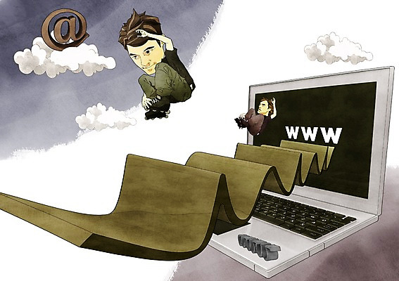 전신 PSD 기호 남자 포즈 인터넷 일러스트 통신 정보기술 사람 20대 성인 두명 노트북 컴퓨터 달리기 점프 정보 롤러블레이드 스마트 편리함 인터넷주소 골뱅이기호 남자만 성인남자만 청년만 청년남자만 성인만 국내일러스트 문자 컨셉 모션 기술 청년 취미 전자제품 파일형식