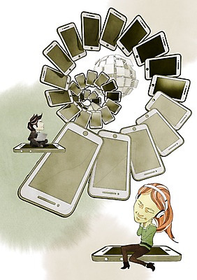 전신 PSD 여자 남자 지구 음악 일러스트 통신 모바일 무선통신 정보기술 사람 앉기 20대 성인 두명 노트북 스마트폰 핸드폰 컴퓨터 헤드폰 헤드셋 통신기기 음악감상 감상 정보 전화기 스마트 편리함 홀로그램 청년만 성인만 국내일러스트 음향기기 컨셉 모션 문화예술 기술 청년 전자제품 스마트기기 기계 파일형식