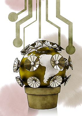 PSD 화분 지구 일러스트 통신 안테나 정보기술 사람없음 지구본 정보 회로판 스마트 편리함 전기회로 국내일러스트 컨셉 기술 파일형식