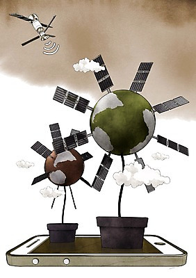 PSD 화분 지구 일러스트 통신 모바일 무선통신 안테나 정보기술 사람없음 스마트폰 핸드폰 지구본 통신기기 인공위성 정보 전화기 스마트 태양에너지 편리함 국내일러스트 컨셉 기술 전자제품 스마트기기 기계 그린에너지 파일형식