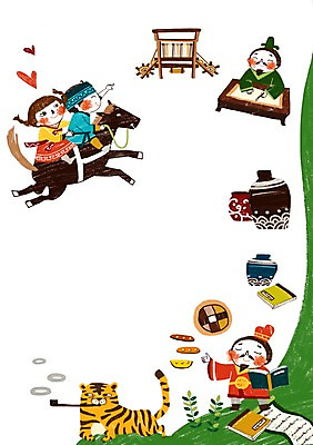 PSD 나무 식물 동물 여자 어린이교육 교육 남자 어린이 백그라운드 일러스트 포유류 서기 미소 웃음 사람 앉기 소녀 소년 여러명 성인 책 친구 말_동물 도자기 호랑이 역사 전통의상 한복 양반 물레 선비 국내일러스트 갓모자 모자_잡화 한국전통 전통 다수 관계 모션 전통소품 표정 신분 파일형식