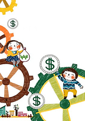 전신 PSD 나무 식물 여자 어린이교육 교육 남자 어린이 백그라운드 돈 일러스트 서기 미소 웃음 사람 앉기 소녀 빌딩 소년 두명 건물 경제 달러 물레방아 어린이만 국내일러스트 건축물 모션 표정 재산 파일형식