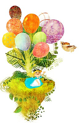 전신 PSD 나무 식물 동물 여자 어린이 섬 잎 일러스트 상상 조류 상상일러스트 한명 서기 미소 웃음 사람 소녀 판타지 덩굴 참새 풍선 여자만 여자한명만 어린이만 소녀만 소녀한명만 국내일러스트 1 모션 표정 파일형식