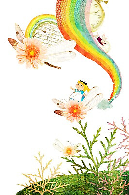 PSD 식물 동물 여자 꽃 어린이 시계 곤충 무지개 잎 일러스트 상상 상상일러스트 한명 미소 웃음 사람 소녀 판타지 토끼 잠자리 여자만 여자한명만 어린이만 소녀만 소녀한명만 국내일러스트 자연요소 1 포유류 표정 반려동물 파일형식