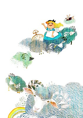 전신 PSD 동물 여자 어린이 시계 무지개 일러스트 포유류 상상 상상일러스트 한명 서기 미소 웃음 사람 손짓 소녀 판타지 토끼 양 양떼 여자만 여자한명만 어린이만 소녀만 소녀한명만 국내일러스트 자연요소 1 모션 표정 반려동물 파일형식