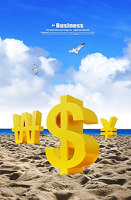 PSD 동물 구름 편집 편집이미지 기호 모래 바다 비즈니스 갈매기 조류 하늘 해변 사람없음 모래사장 3D 달러 블록 원화 화폐기호 엔 입체 단위 편집3D 자연요소 문자 돈 화폐 디지털합성 파일형식