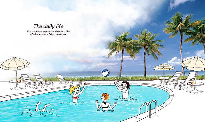 PSD 나무 식물 구름 편집이미지 라이프스타일 커플 여자 남자 한쌍 백그라운드 데이트 물놀이 포토일러 하늘 수영장 합성일러스트 미소 웃음 사람 풍경 여러명 성인 라이프 야자수 풀장 파라솔 쌍 휴양지 선베드 성인만 이미지편집 자연요소 다수 의자 관계 놀이 표정 생활 장소 파일형식