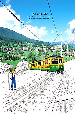 PSD 나무 식물 구름 편집이미지 라이프스타일 커플 여자 남자 선 한쌍 여행 백그라운드 데이트 포토일러 하늘 주택 합성일러스트 미소 웃음 사람 풍경 여러명 성인 라이프 관광지 기찻길 쌍 농부 알프스 전차 알프스산 성인만 철도의날 이미지편집 자연요소 직업 유럽 육상교통 다수 관계 산 대중교통 표정 건물 생활 파일형식 법정기념일