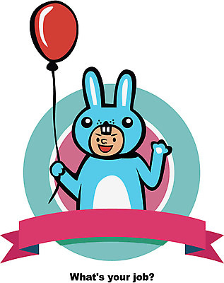 직업 캐릭터 배너 남자 리본 일러스트 프레임 직업캐릭터 틀 한명 서기 미소 웃음 사람 상반신 성인 끈 풍선 토끼복장 일러캐릭터 AI파일 1 옷 모션 표정 파일형식 벡터