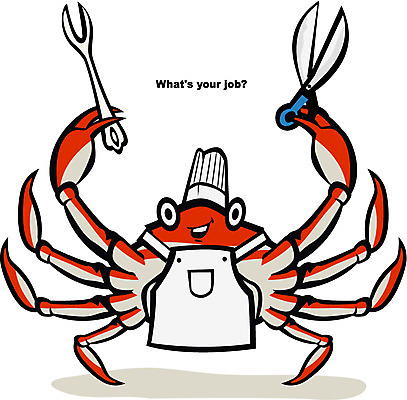 직업 캐릭터 일러스트 홍보캐릭터 가위 직업캐릭터 집게 갑각류 미소 웃음 사람없음 요식업 식당 앞치마 꽃게 게 해산물 일러캐릭터 AI파일 동물 산업 문구용품 표정 상점 파일형식 벡터