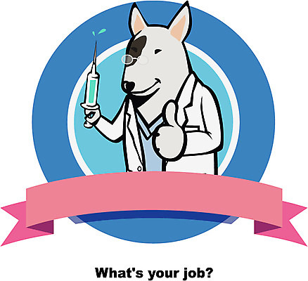 동물 직업 캐릭터 배너 리본 일러스트 포유류 프레임 직업캐릭터 주사기 틀 미소 웃음 사람없음 의사 끈 개 강아지 전문직 수의사 일러캐릭터 AI파일 의료기기 표정 반려동물 의료진 파일형식 벡터