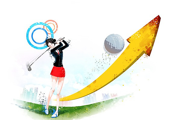 전신 PSD 여자 화살표 스포츠 골프 일러스트 비즈니스 공 골프공 한명 서기 미소 웃음 사람 정장 성인 운동 골프채 직장인 비즈니스우먼 상승 여자만 여자한명만 성인여자만 성인만 국내일러스트 직업 1 옷 컨셉 모션 골프용품 표정 건강 구기 파일형식