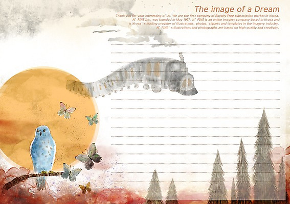 PSD 나무 식물 동물 템플릿 선 줄 나비 곤충 상상 조류 문구용품 프레임 틀 사람없음 판타지 태양 노을 일몰 공백 꿈 기차 숲 편지 편지지 레터폼 올빼미 이미지템플릿 자연요소 육상교통 대중교통 오브젝트 파일형식