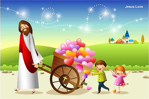 식물 여자 남자 행복 기독교 종교 어린이 백그라운드 일러스트 사랑 미소 웃음 사람 소녀 소년 잔디 여러명 성인 교회 믿음 희망 수레 하트 예수 국내일러스트 AI파일 모양 감정 다수 종교건축 표정 건물 카트 신_종교 파일형식 벡터