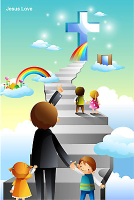 구름 여자 남자 행복 기독교 종교 길 어린이 백그라운드 십자가 무지개 일러스트 미소 웃음 사람 소녀 소년 여러명 성인 믿음 희망 천국 국내일러스트 AI파일 자연요소 감정 다수 표정 파일형식 벡터