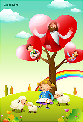 나무 식물 동물 구름 여자 남자 행복 기독교 종교 어린이 백그라운드 무지개 일러스트 포유류 사랑 미소 웃음 사람 소녀 소년 잔디 여러명 성인 책 믿음 성경 희망 목장 하트 양 예수 국내일러스트 AI파일 자연요소 모양 감정 다수 종교용품 표정 신_종교 파일형식 벡터