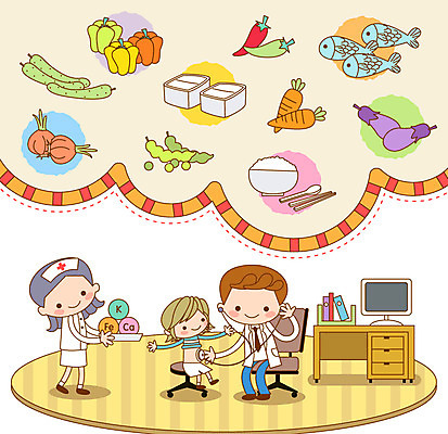 여자 남자 어린이 채소 의자 일러스트 의학 청진기 고추 밥 가지 양파 피망 오이 건강 병원 어류 미소 웃음 사람 소년 여러명 성인 치료 당근 진료 간호사 의사 도움 보호 복지 책상 완두콩 두부 국내일러스트 AI파일 음식 가구 다수 컨셉 의료기기 콩 뿌리채소 표정 수중동물 의료진 사회이슈 파일형식 벡터