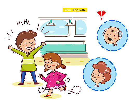전신 여자 남자 어린이 의자 일러스트 대중교통 손잡이 서기 미소 웃음 사람 소녀 소년 두명 달리기 금지 예절 전철 소음 공공예절 공공장소 매너 불쾌함 고성방가 어린이만 국내일러스트 AI파일 감정 육상교통 교통수단 가구 모션 표정 소리 장소 파일형식 벡터