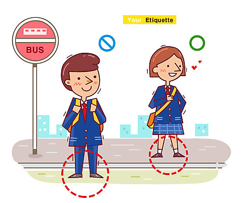전신 학생 여학생 여자 남자 도로 남학생 일러스트 중학생 고등학생 서기 미소 웃음 사람 두명 금지 예절 역 버스정류장 위험 공공예절 공공장소 매너 도보 십대만 국내일러스트 AI파일 길 컨셉 교통시설 모션 청소년 표정 장소 파일형식 벡터