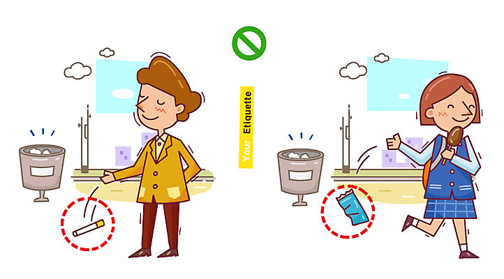 전신 학생 여학생 여자 남자 길 일러스트 중학생 고등학생 거리 담배 서기 미소 웃음 사람 성인 두명 쓰레기통 예절 쓰레기 담배꽁초 공공예절 공공장소 매너 국내일러스트 AI파일 모션 청소년 표정 장소 파일형식 벡터