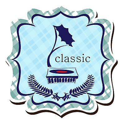 문양 알파벳 영어 음악 스티커 무늬 일러스트 사람없음 꼬리표 라벨 클래식 체크무늬 축음기 국내일러스트 AI파일 문자 음향기기 컨셉 문화예술 프레임 골동품 파일형식 벡터