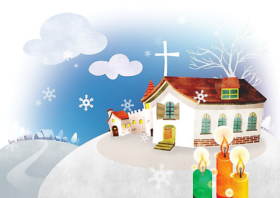 PSD 나무 식물 구름 계절 백그라운드 십자가 겨울 일러스트 초 촛불 주택 풍경 사람없음 건물 교회 마을 눈 겨울배경 국내일러스트 자연요소 건축물 종교건축 날씨 파일형식