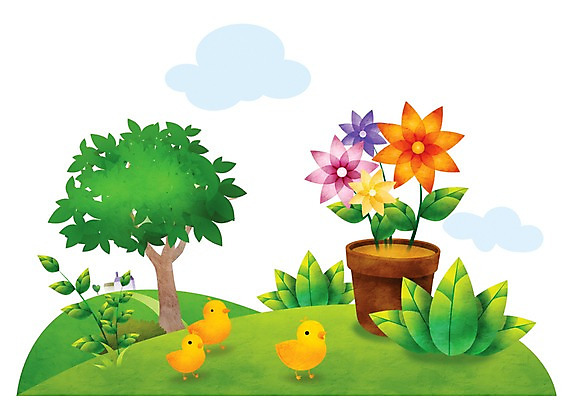 PSD 나무 식물 동물 구름 계절 꽃 화분 백그라운드 잎 일러스트 조류 병아리 풍경 사람없음 봄 언덕 화단 봄배경 국내일러스트 자연요소 파일형식